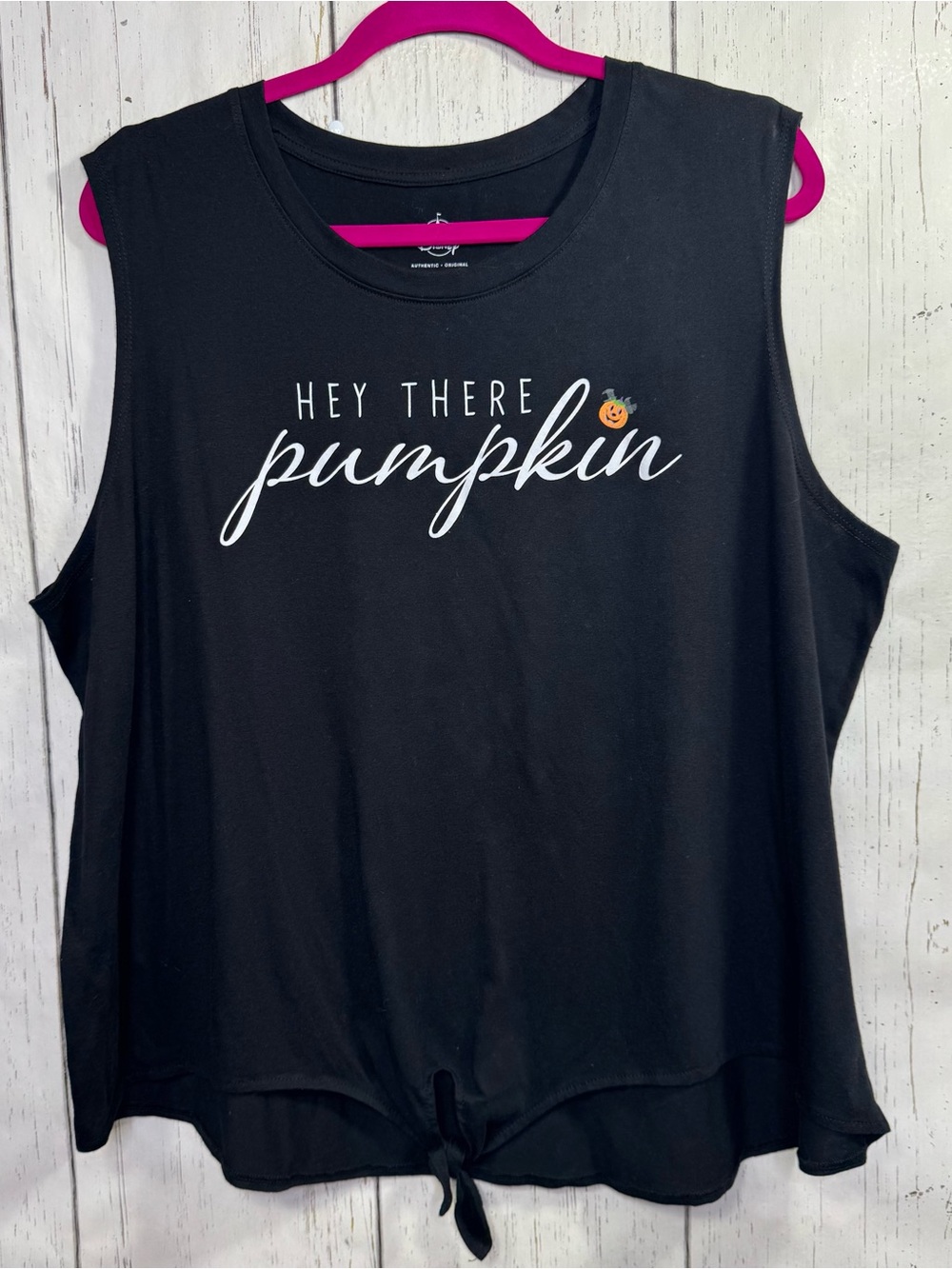 Disney Hey There Pumpkin Black Sleeveless Tie Front Top Fall Thanksgiving